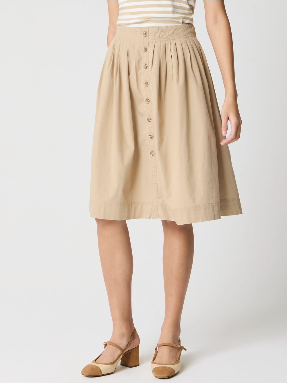 J.Crew Factory Pleated Button Front Midi Skirt Tan Size Medium